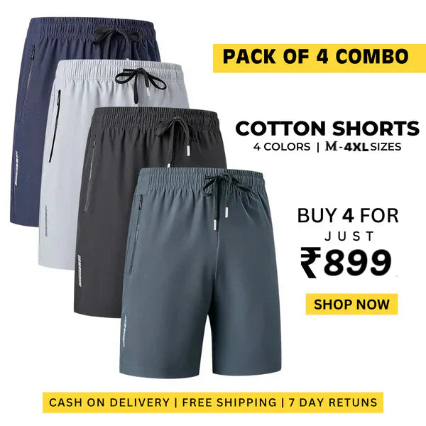 🔥 BUY 1 GET 3 FREE 🔥 Men's Stretchable Cotton Shorts (₹225 piece)