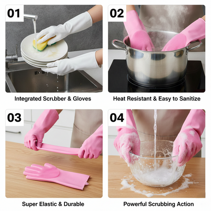 All-in-One Multi-Purpose Silicone Cleaning Gloves – Wash, Scrub & Protect Hands