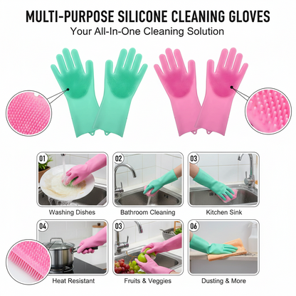 All-in-One Multi-Purpose Silicone Cleaning Gloves – Wash, Scrub & Protect Hands