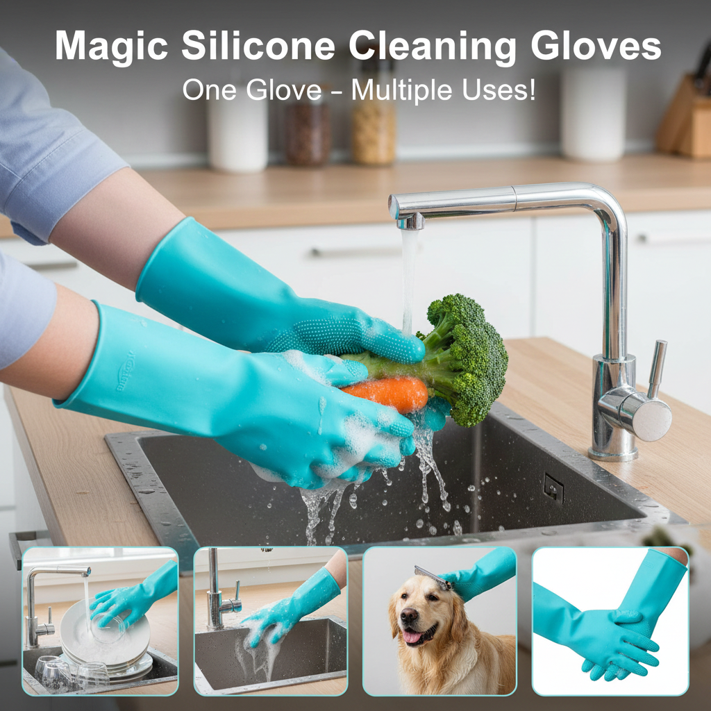 All-in-One Multi-Purpose Silicone Cleaning Gloves – Wash, Scrub & Protect Hands
