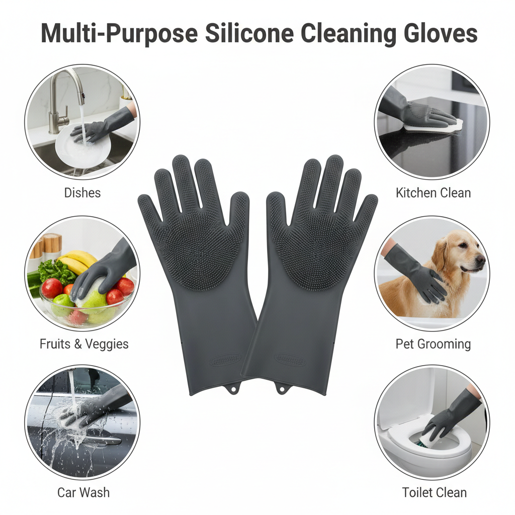 All-in-One Multi-Purpose Silicone Cleaning Gloves – Wash, Scrub & Protect Hands