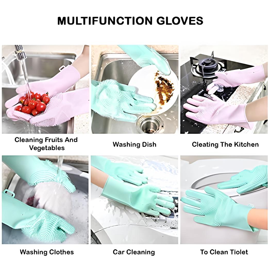 All-in-One Multi-Purpose Silicone Cleaning Gloves – Wash, Scrub & Protect Hands